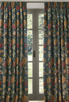 Cray Pencil Pleat, Indigo/Berry - Ready Made Curtains